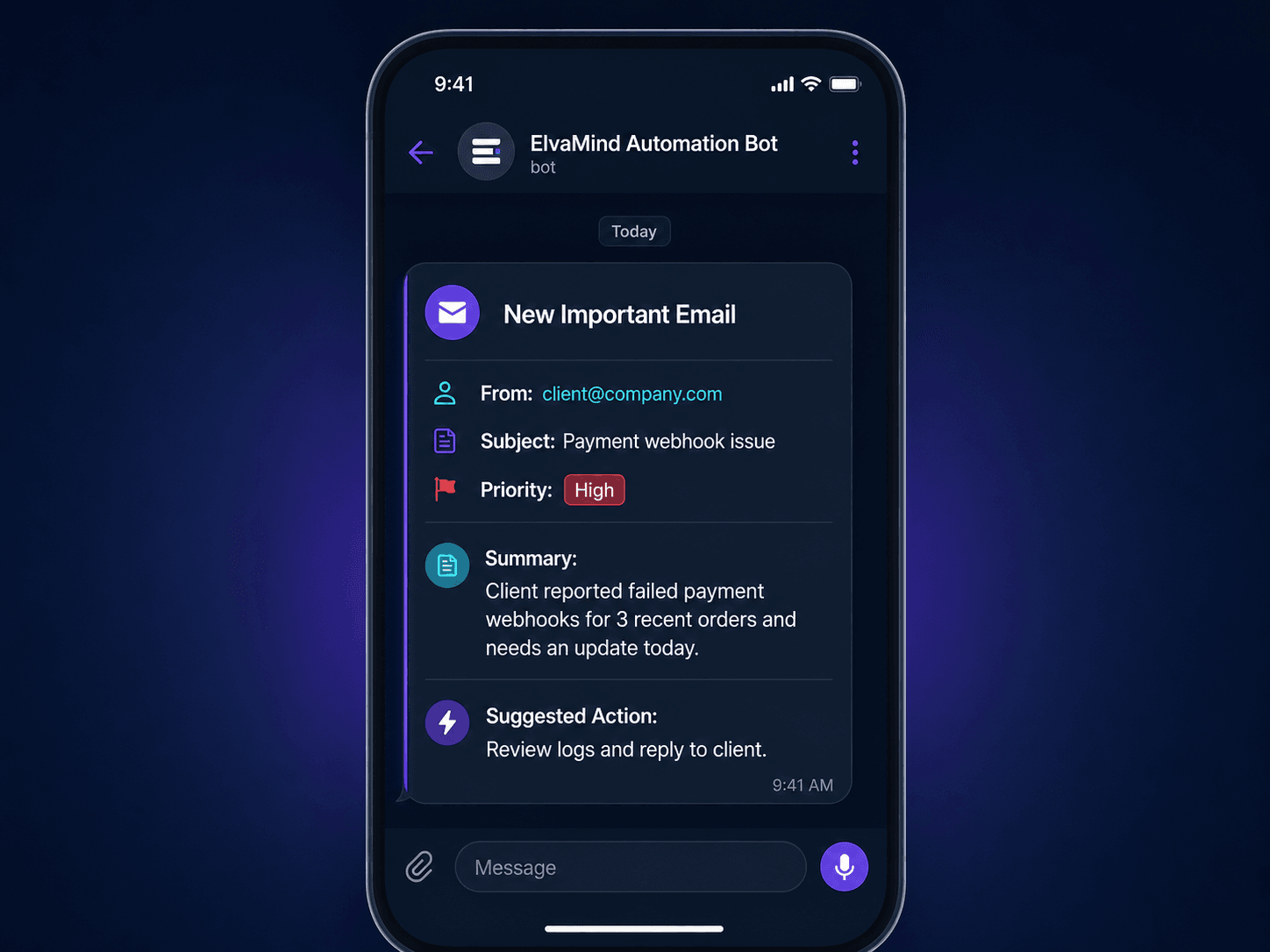 Telegram notification generated by the automation